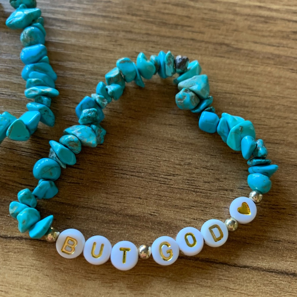 {Handmade} ‘BUT GOD’ Faux Turquoise Bracelet Set - Picture 3 of 6